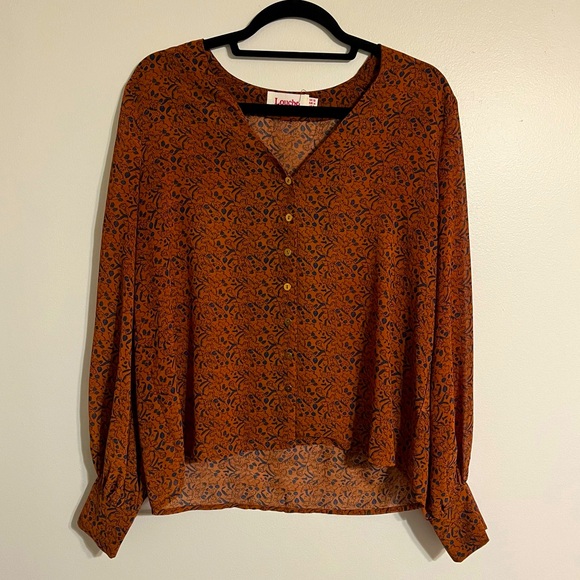 Modcloth Tops - ModCloth Louche long sleeve orange floral blouse gold buttons EUC